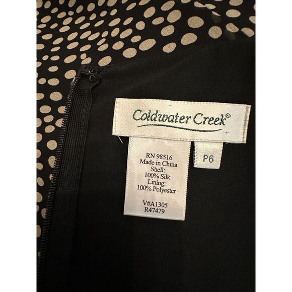 Vintage 100% Silk Black and Brown Polka Dot Midi Dress Size 6P - Picture 4 of 5